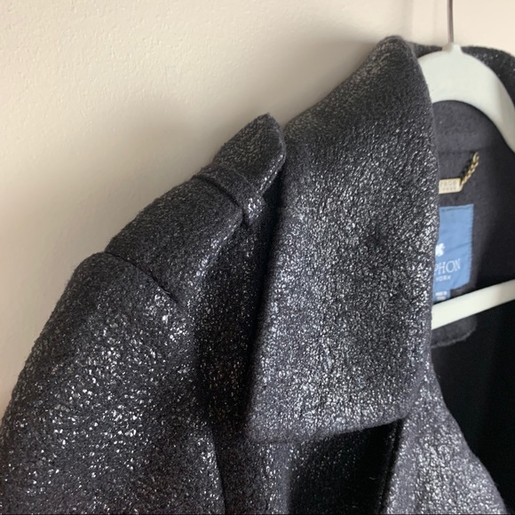 Gryphon New York Black Sparkle Wool Moto Jacket Womens M Biker Mod Punk - Picture 6 of 10